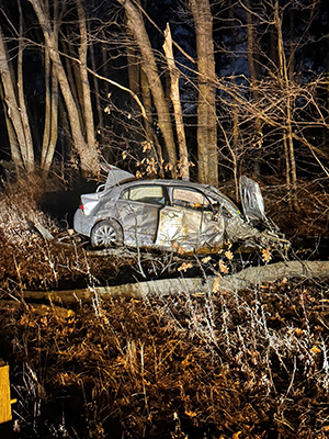 damaged honda civic at bedford crash scene