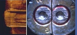 Images from a comparison microscope, bullets and toolmark impressions