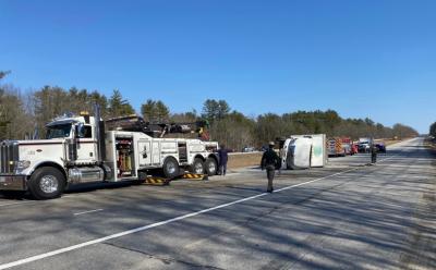 rolled over box truck at crash scene