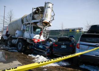 The scene of a concrete truck crash in Concord, NH.