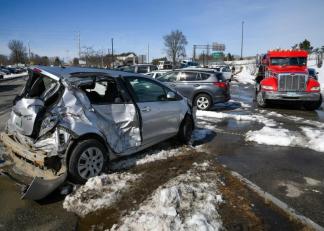 The scene of a concrete truck crash in Concord, NH.