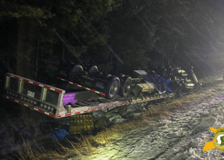 The scene of a tractor-trailer rollover on I-89 in Warner.